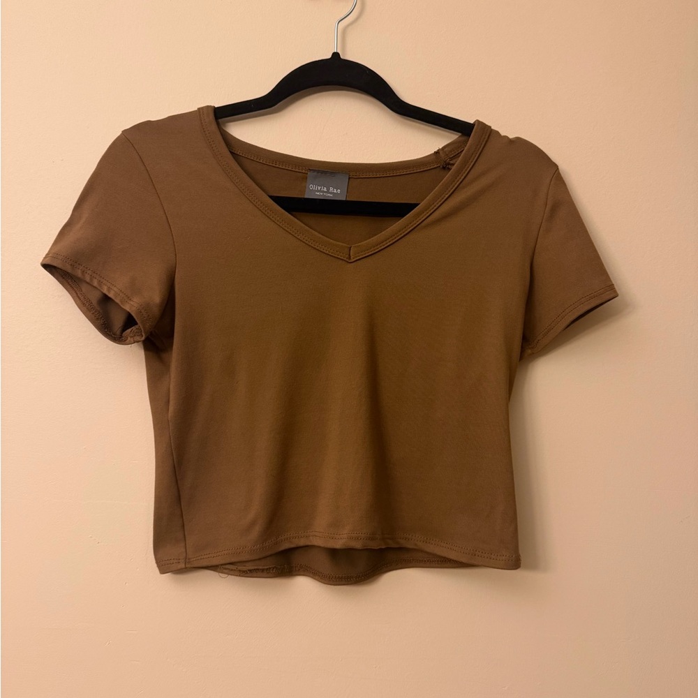 Olivia Rae Brown V-Neck Crop Top